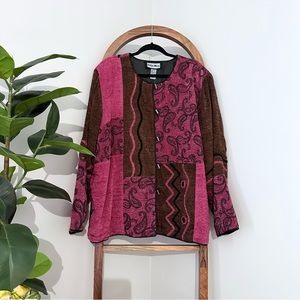 Indigo Moon 2X Boho Artsy Chenille Button Coat Jacket NEW